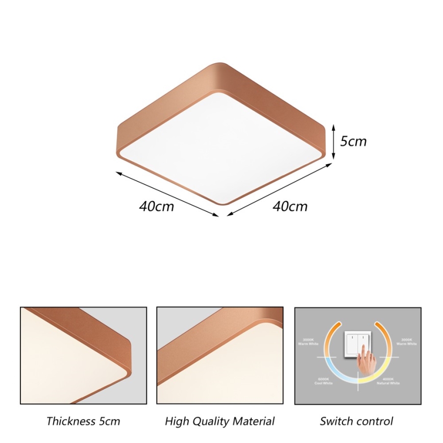 BRILAGI - LED Stropní svítidlo POOL SQUARE LED/36W/230V 3000/4000/6000K 40x40 cm měděná