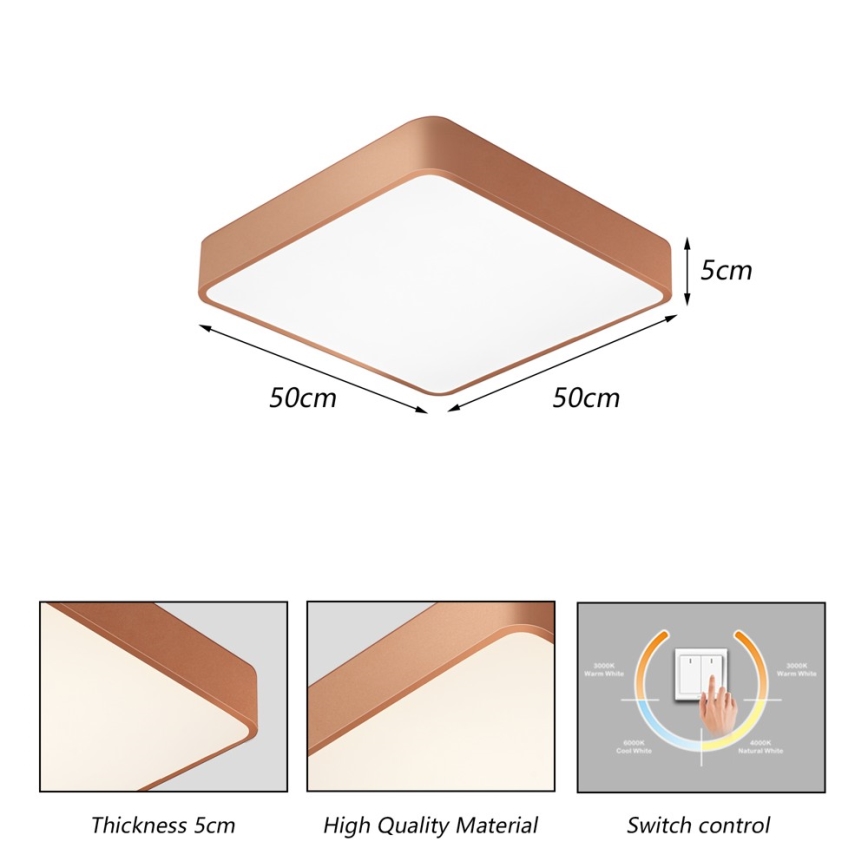 BRILAGI - LED Stropní svítidlo POOL SQUARE LED/48W/230V 3000/4000/6000K 50x50 cm měděná