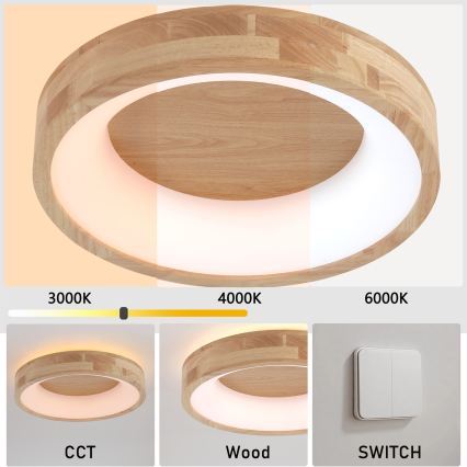 Brilagi - LED Stropní svítidlo FALCON WOOD LED/30W/230V 3000/4000/6000K pr. 45 cm dřevo