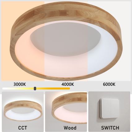 Brilagi - LED Stropní svítidlo FALCON WOOD LED/30W/230V 3000/4000/6000K pr. 45 cm dřevo