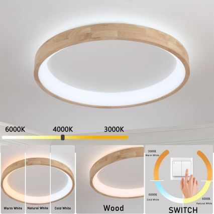 Brilagi - LED Stropní svítidlo FALCON WOOD LED/60W/230V 3000/4000/6000K pr. 80 cm dřevo