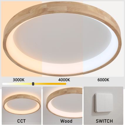 Brilagi - LED Stropní svítidlo FALCON WOOD LED/60W/230V 3000/4000/6000K pr. 80 cm dřevo