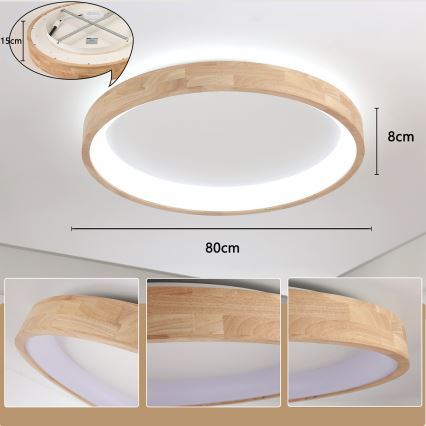 Brilagi - LED Stropní svítidlo FALCON WOOD LED/60W/230V 3000/4000/6000K pr. 80 cm dřevo