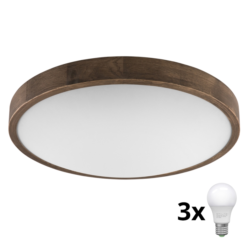 Brilagi - LED Stropní svítidlo CARVALHO SLIM 3xE27/60W/230V dub ořech pr. 47 cm