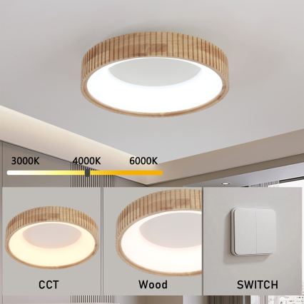 Brilagi - LED Stropní svítidlo FALCON WOOD MODERN LED/30W/230V 3000/4000/6000K pr. 45 cm dřevo