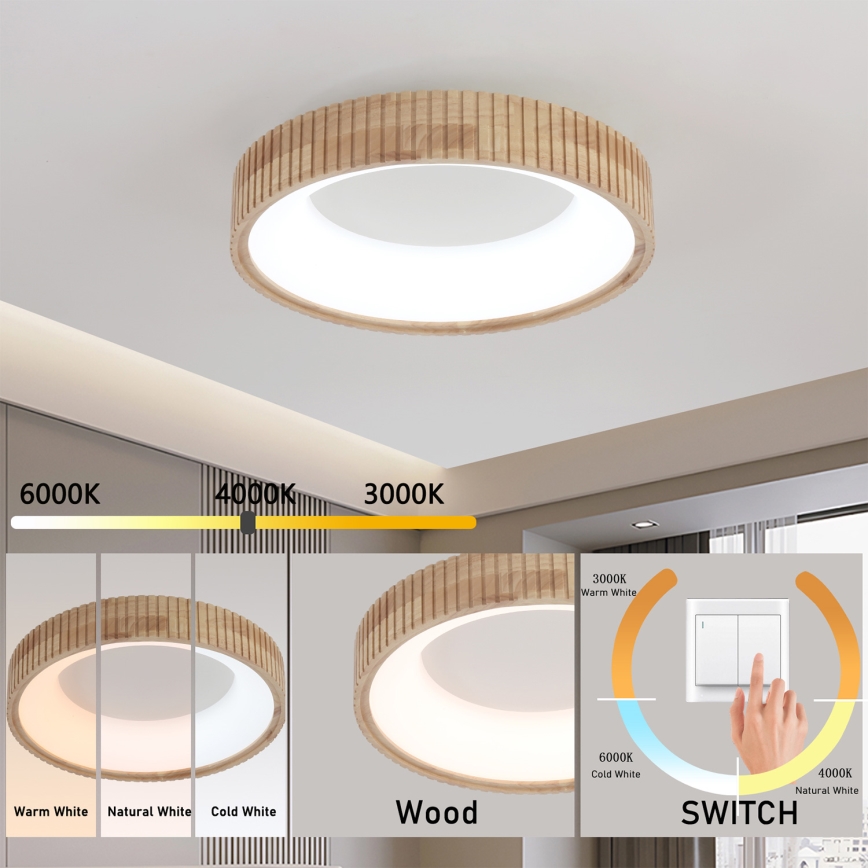 Brilagi - LED Stropní svítidlo FALCON WOOD MODERN LED/30W/230V 3000/4000/6000K pr. 45 cm dřevo