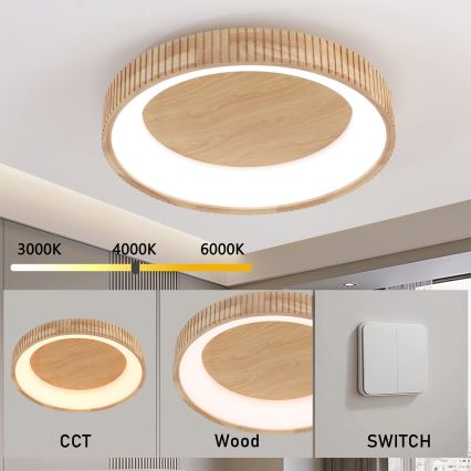Brilagi - LED Stropní svítidlo FALCON WOOD MODERN LED/40W/230V 3000/4000/6000K pr. 60 cm dřevo