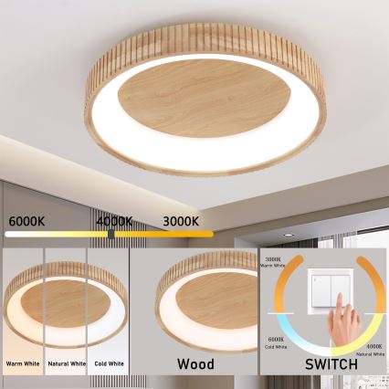 Brilagi - LED Stropní svítidlo FALCON WOOD MODERN LED/40W/230V 3000/4000/6000K pr. 60 cm dřevo