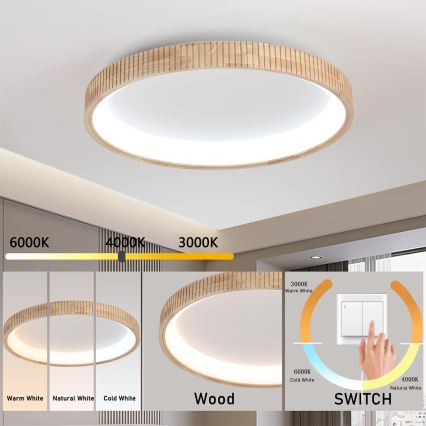 Brilagi - LED Stropní svítidlo FALCON WOOD MODERN LED/60W/230V 3000/4000/6000K pr. 80 cm dřevo