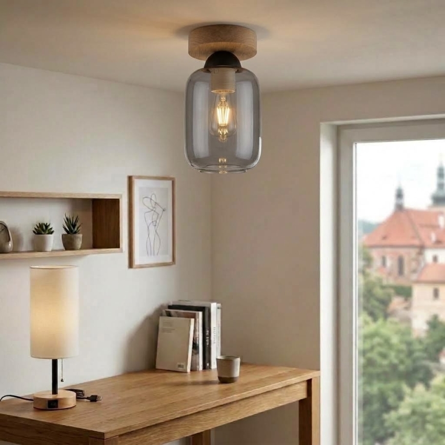 BRILAGI - LED Stropní svítidlo RETRO GLASS 1xE27/60W/230V pr. 14 cm dub/kouřová šedá