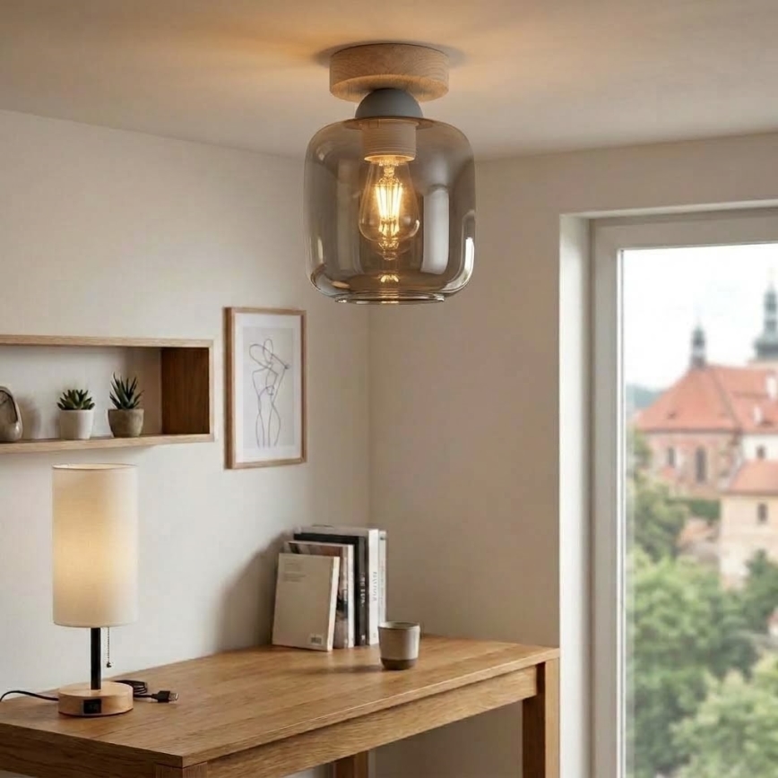 BRILAGI - LED Stropní svítidlo RETRO GLASS 1xE27/60W/230V pr. 14 cm dub/kouřová šedá