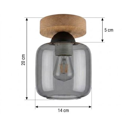 BRILAGI - LED Stropní svítidlo RETRO GLASS 1xE27/60W/230V pr. 14 cm dub/kouřová šedá