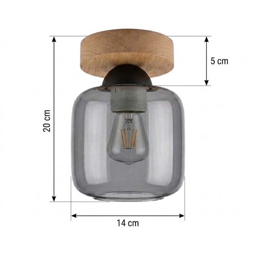 BRILAGI - LED Stropní svítidlo RETRO GLASS 1xE27/60W/230V pr. 14 cm dub/kouřová šedá