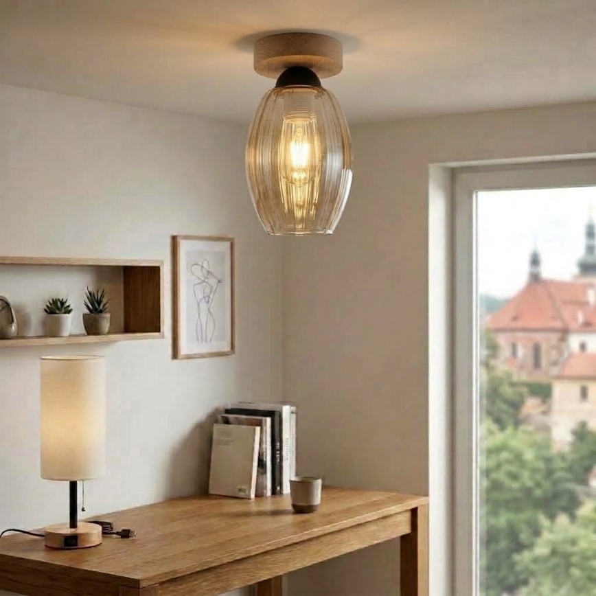 BRILAGI - LED Stropní svítidlo RETRO GLASS 1xE27/60W/230V pr. 17 cm dub/kouřová béžová