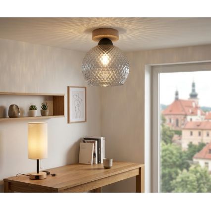 BRILAGI - LED Stropní svítidlo RETRO GLASS 1xE27/60W/230V pr. 18 cm dub/kouřová šedá