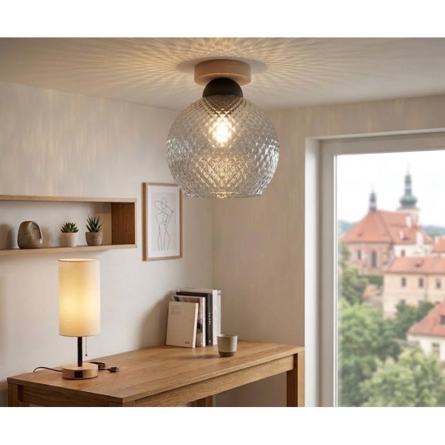 BRILAGI - LED Stropní svítidlo RETRO GLASS 1xE27/60W/230V pr. 25 cm dub/kouřová šedá