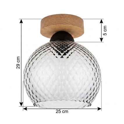 BRILAGI - LED Stropní svítidlo RETRO GLASS 1xE27/60W/230V pr. 25 cm dub/kouřová šedá