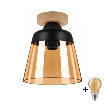 BRILAGI - LED Stropní svítidlo RETRO GLASS 1xE27/60W/230V pr. 15,5 cm dub/kouřová béžová