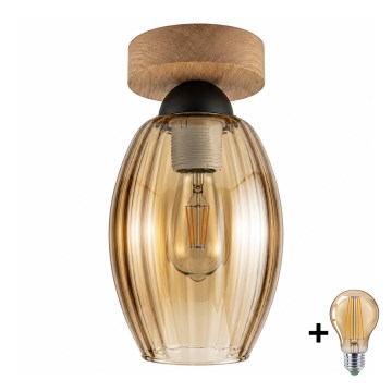 BRILAGI - LED Stropní svítidlo RETRO GLASS 1xE27/60W/230V pr. 17 cm dub/kouřová béžová