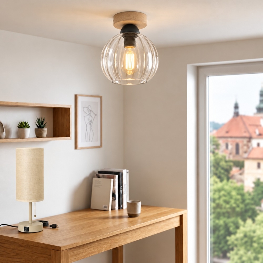 BRILAGI - LED Stropní svítidlo RETRO GLASS 1xE27/60W/230V pr. 18 cm dub/čirá