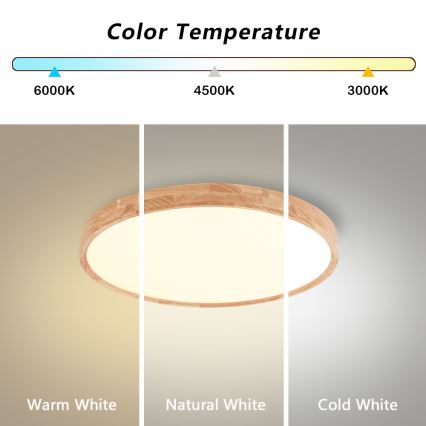 Brilagi - LED Stropní svítidlo WOODROUND LED/30W/230V 3000/4000/6000K pr. 40 cm dřevo CRI 90