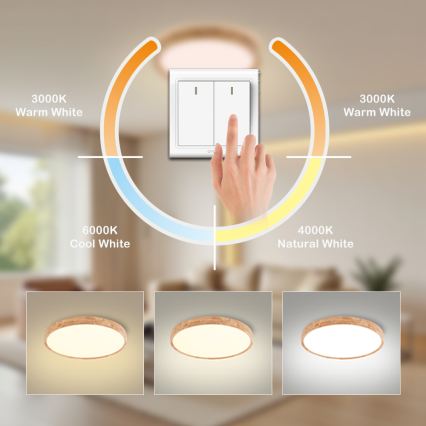 Brilagi - LED Stropní svítidlo WOODROUND LED/30W/230V 3000/4000/6000K pr. 40 cm dřevo CRI 90