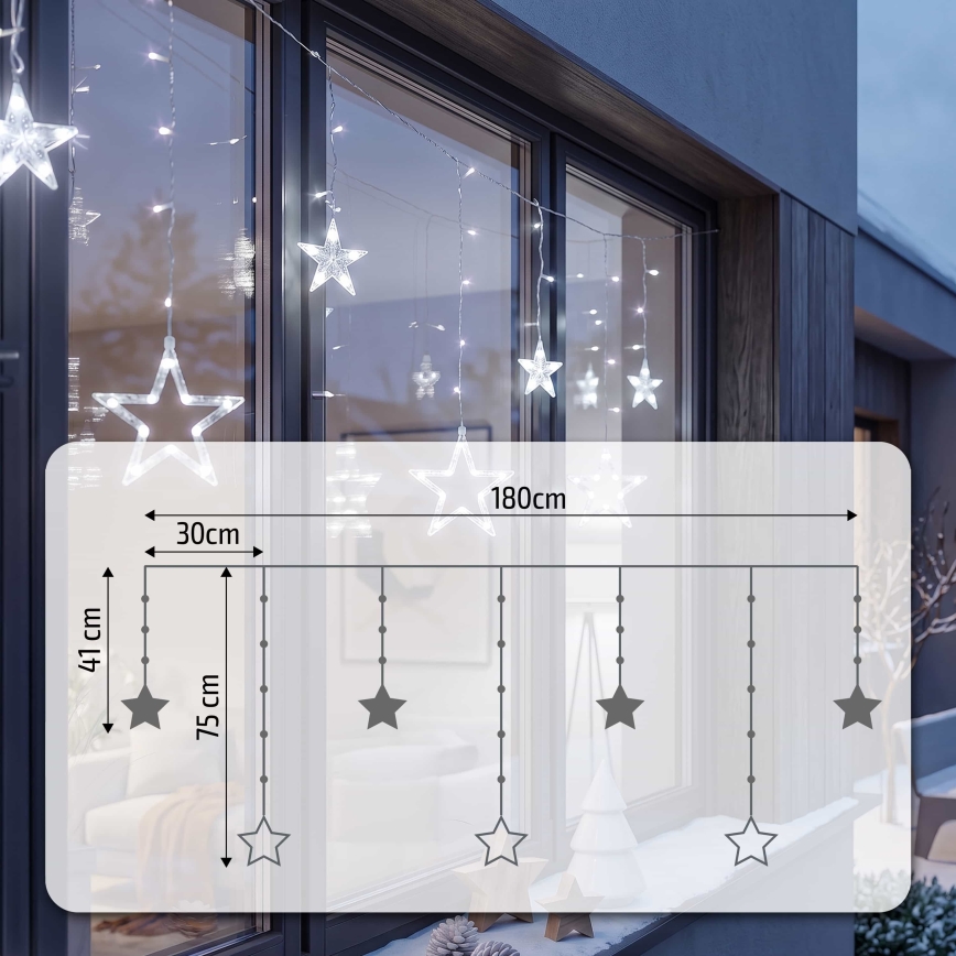 BRILAGI - LED Vánoční venkovní závěs 77xLED/3xAA/USB 1,8m IP44 studená bílá