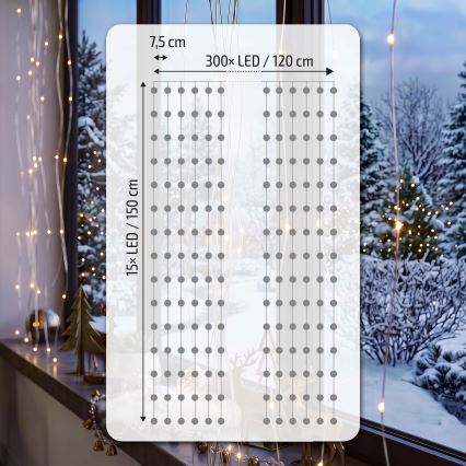 BRILAGI - LED Vánoční závěs 300xLED/8 funkcí/3xAA/USB 1,2m teplá bílá