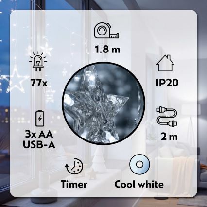 BRILAGI - LED Vánoční závěs 77xLED/3xAA/USB 1,8m studená bílá