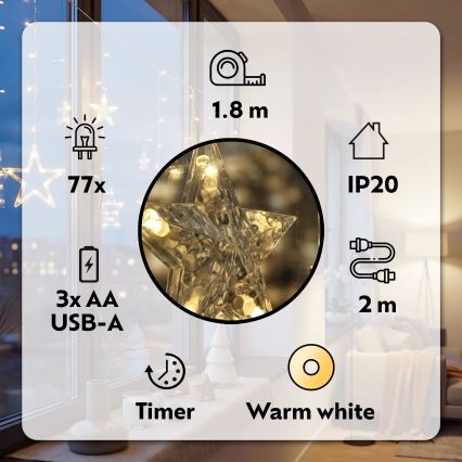 BRILAGI - LED Vánoční závěs 77xLED/3xAA/USB 1,8m teplá bílá