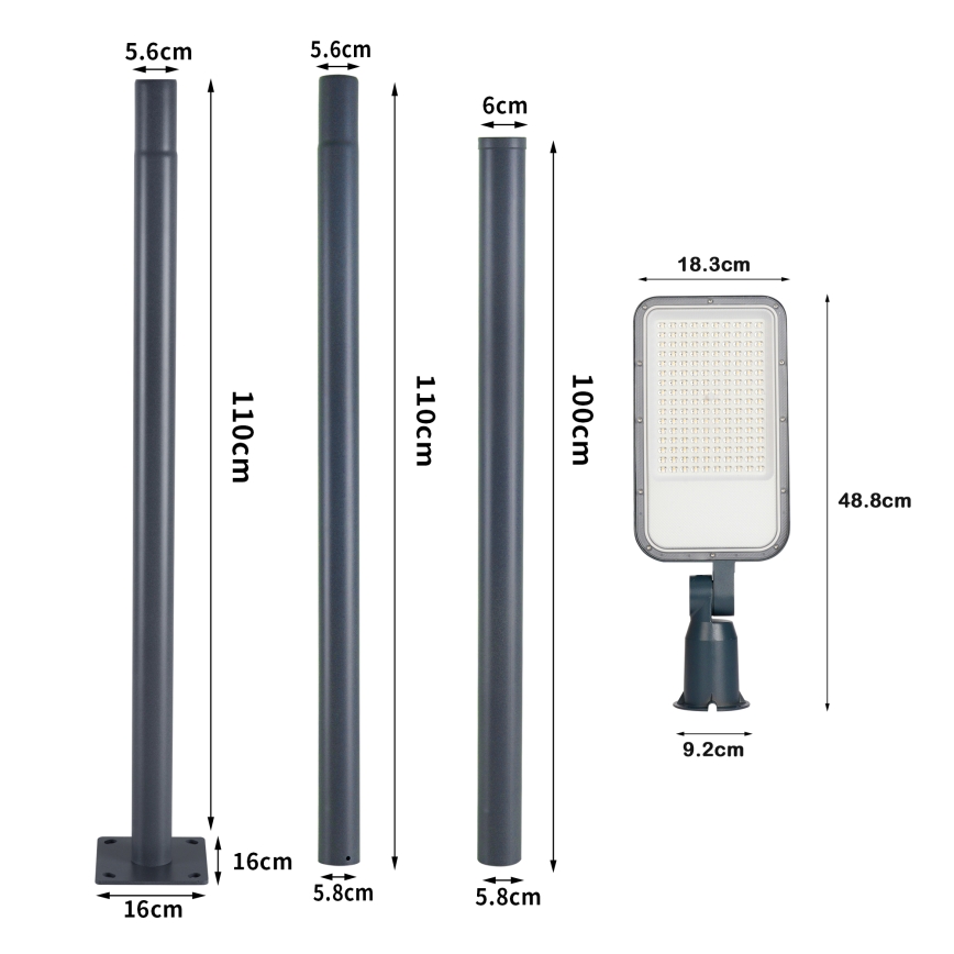 Brilagi - LED Venkovní pouliční lampa se sloupem a kloubem 3 m URBANLIGHT LED/100W/230V antracit IP65