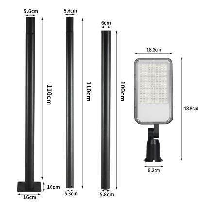 Brilagi - LED Venkovní pouliční lampa se sloupem a kloubem 3 m URBANLIGHT LED/100W/230V černá IP65