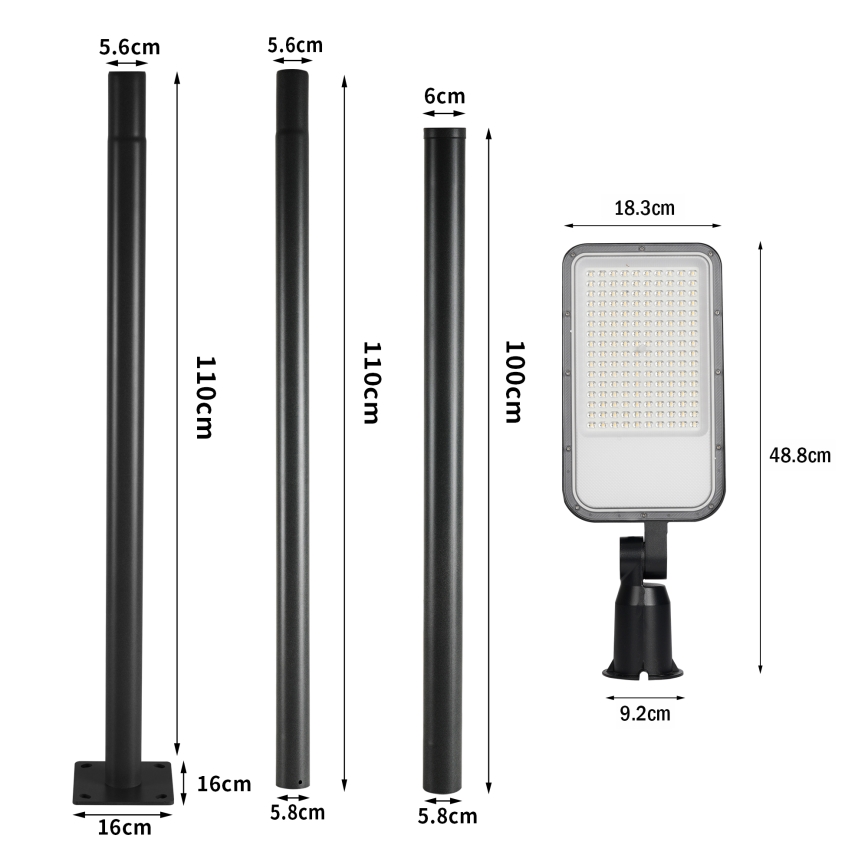 Brilagi - LED Venkovní pouliční lampa se sloupem a kloubem 3 m URBANLIGHT LED/100W/230V černá IP65