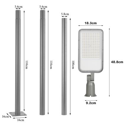 Brilagi - LED Venkovní pouliční lampa se sloupem a kloubem 3 m URBANLIGHT LED/100W/230V šedá IP65