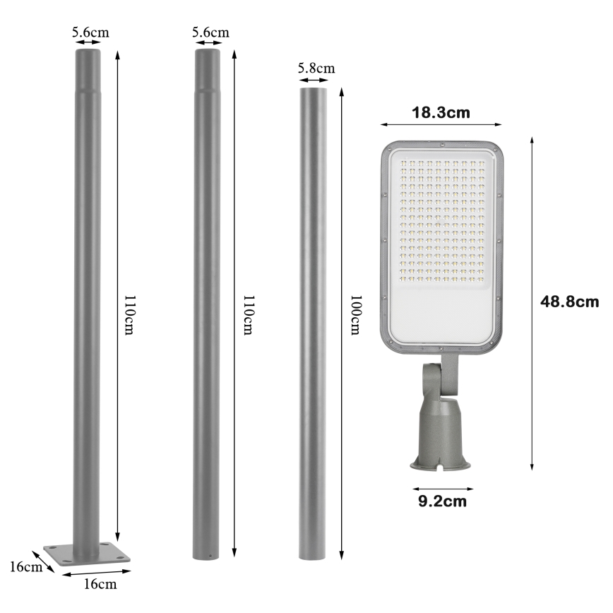 Brilagi - LED Venkovní pouliční lampa se sloupem a kloubem 3 m URBANLIGHT LED/100W/230V šedá IP65