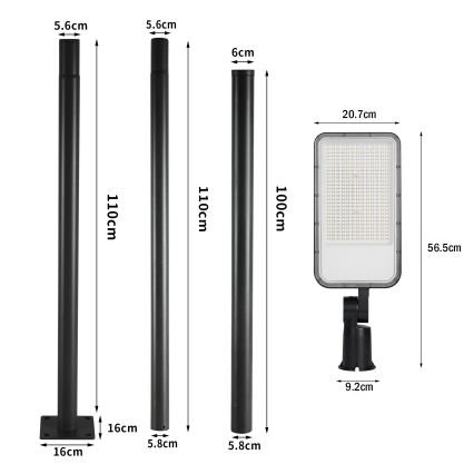 Brilagi - LED Venkovní pouliční lampa se sloupem a kloubem 3 m URBANLIGHT LED/200W/230V černá IP65