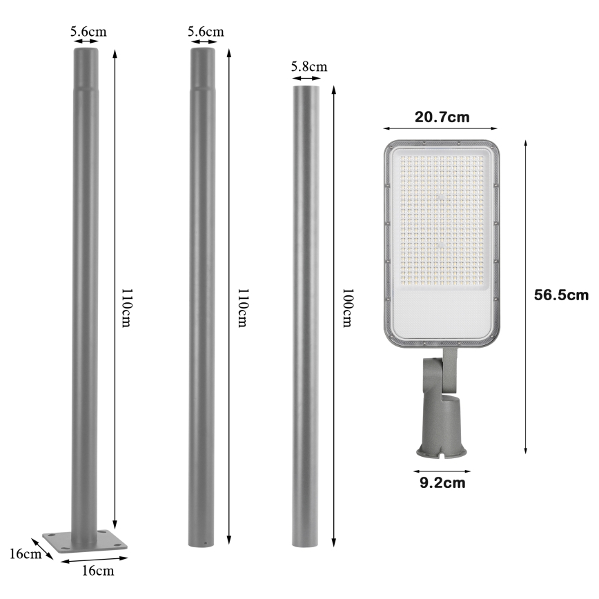 Brilagi - LED Venkovní pouliční lampa se sloupem a kloubem 3 m URBANLIGHT LED/200W/230V šedá IP65