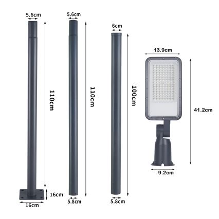 Brilagi - LED Venkovní pouliční lampa se sloupem a kloubem 3 m URBANLIGHT LED/50W/230V antracit IP65