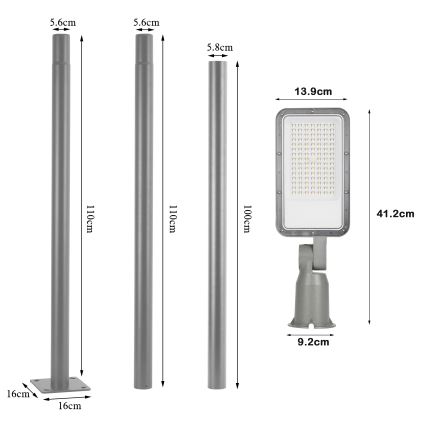 Brilagi - LED Venkovní pouliční lampa se sloupem a kloubem 3 m URBANLIGHT LED/50W/230V šedá IP65