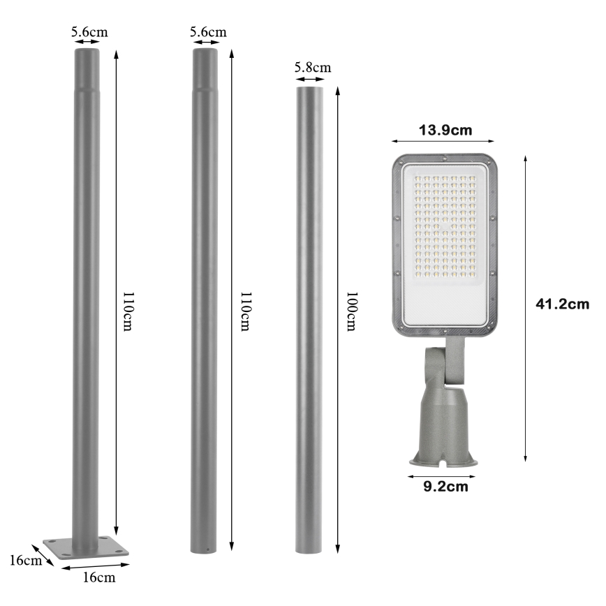 Brilagi - LED Venkovní pouliční lampa se sloupem a kloubem 3 m URBANLIGHT LED/50W/230V šedá IP65