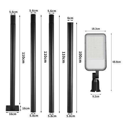 Brilagi - LED Venkovní pouliční lampa se sloupem a kloubem 4 m URBANLIGHT LED/100W/230V černá IP65