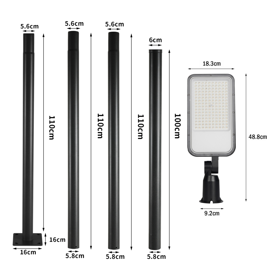 Brilagi - LED Venkovní pouliční lampa se sloupem a kloubem 4 m URBANLIGHT LED/100W/230V černá IP65