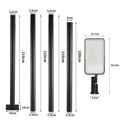 Brilagi - LED Venkovní pouliční lampa se sloupem a kloubem 4 m URBANLIGHT LED/200W/230V černá IP65