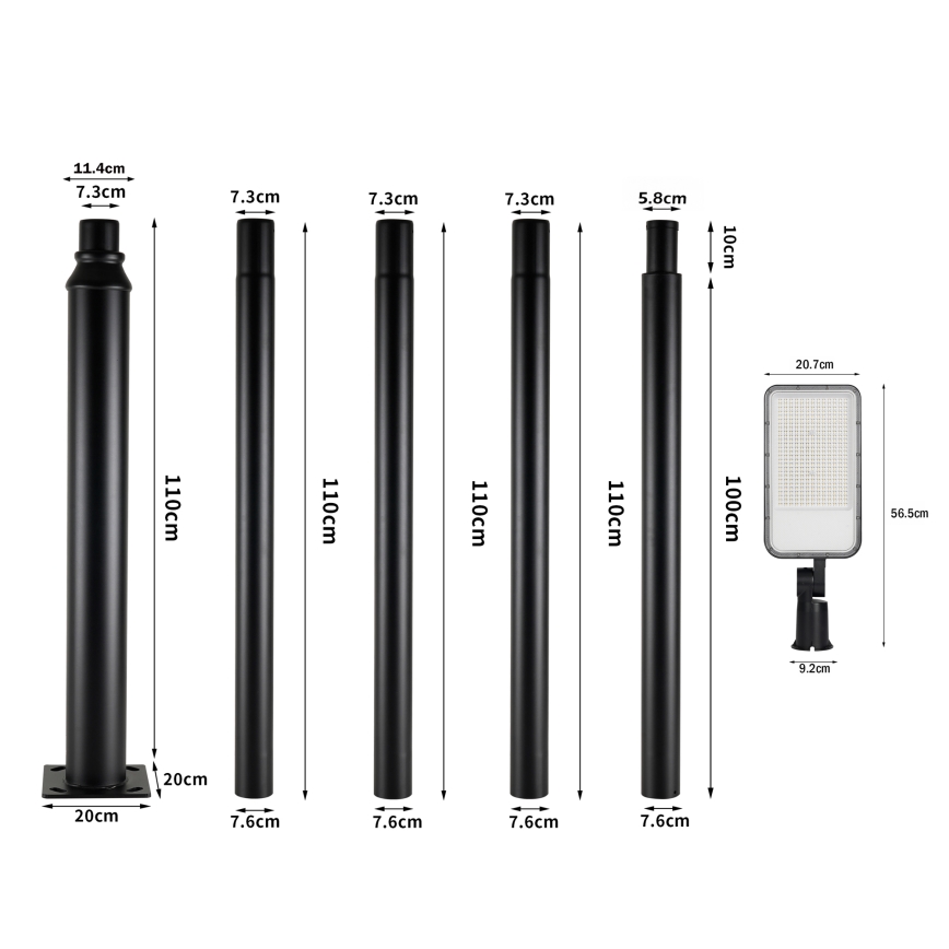 Brilagi - LED Venkovní pouliční lampa se sloupem a kloubem 5 m URBANLIGHT LED/200W/230V černá IP65