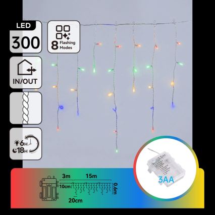 BRILAGI - LED Venkovní vánoční řetěz 300xLED/3xAA/8 funkcí 18x0,6m IP44 multicolor