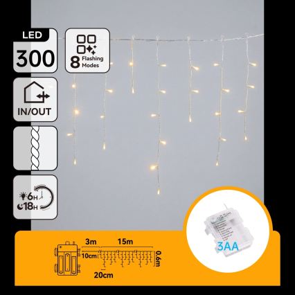 BRILAGI - LED Venkovní vánoční řetěz 300xLED/3xAA/8 funkcí 18x0,6m IP44 teplá bílá