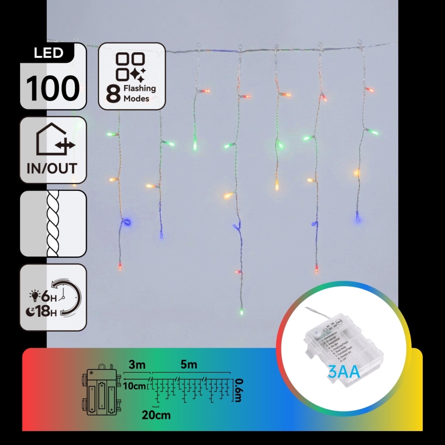 BRILAGI - LED Venkovní vánoční řetěz 100xLED/3xAA/8 funkcí 8x0,6m IP44 multicolor