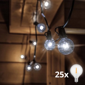 Brilagi - LED Venkovní dekorační řetěz GIRLANDA 25xE12/0,8W/24V 20m IP44 studená bílá