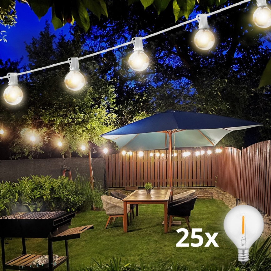 Brilagi - LED Venkovní dekorační řetěz GIRLANDA 25xE12 20m bílá IP44 teplá bílá