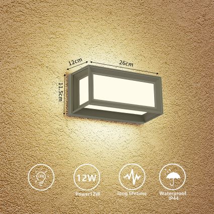 Brilagi - LED Venkovní nástěnné svítidlo PARKER LED/12W/230V 3000/4500/6000K šedá IP44
